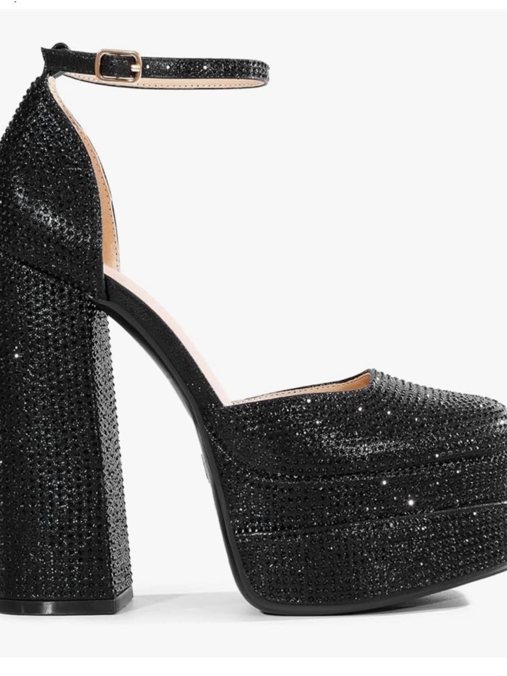 Dream Pairs Black Crystal Platform Ankle-Strap Heels